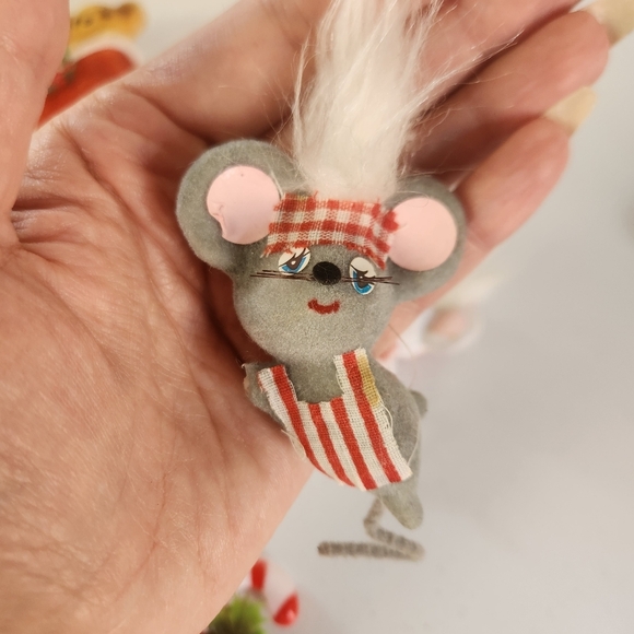 Vintage Flocked Mouse Mice Christmas Tree Ornament Lot MCM 60s 70s Kitsch - Picture 2 of 7